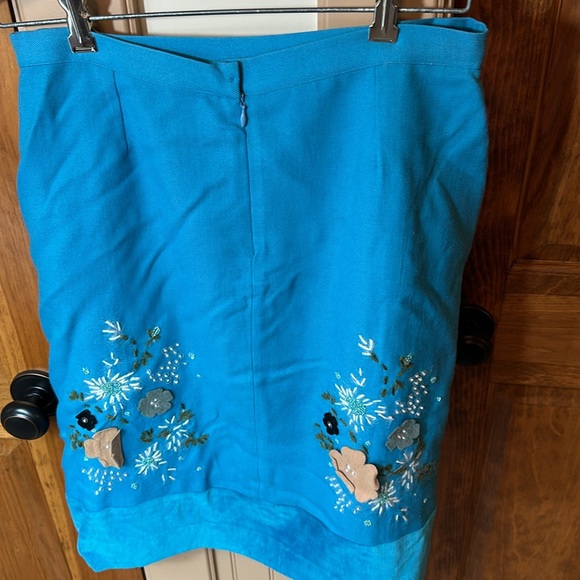Anthropologie Plenty Tracy Reese Appliqué Wool Lined Turquoise Skirt - L - Picture 4 of 8
